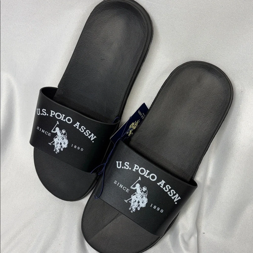 U.S. Polo Assn. Since 1890 Black Slide Sandals with white Logo XL (13-14)